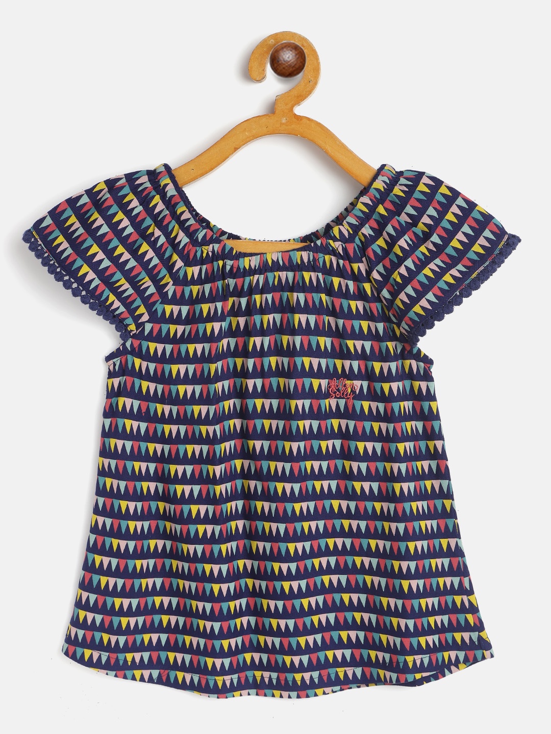 

Allen Solly Junior Navy Blue & Pink Geometric Print A-Line Top