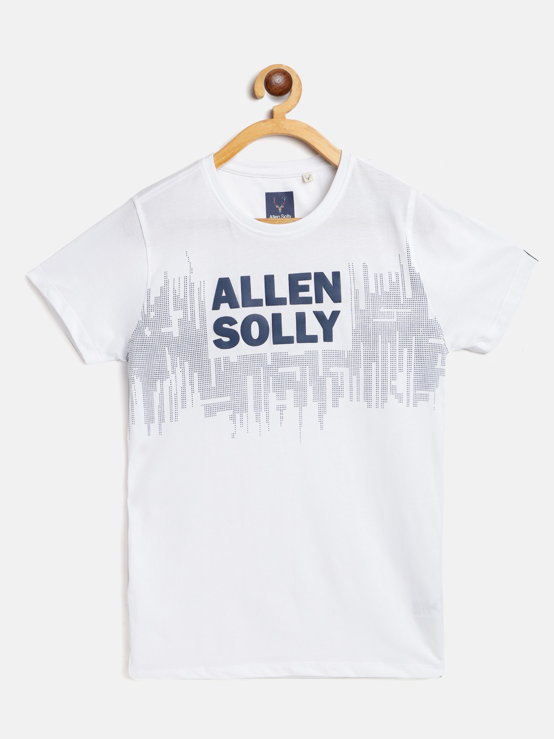 

Allen Solly Junior Boys White & Navy Cotton Brand Logo Print Round Neck T-shirt