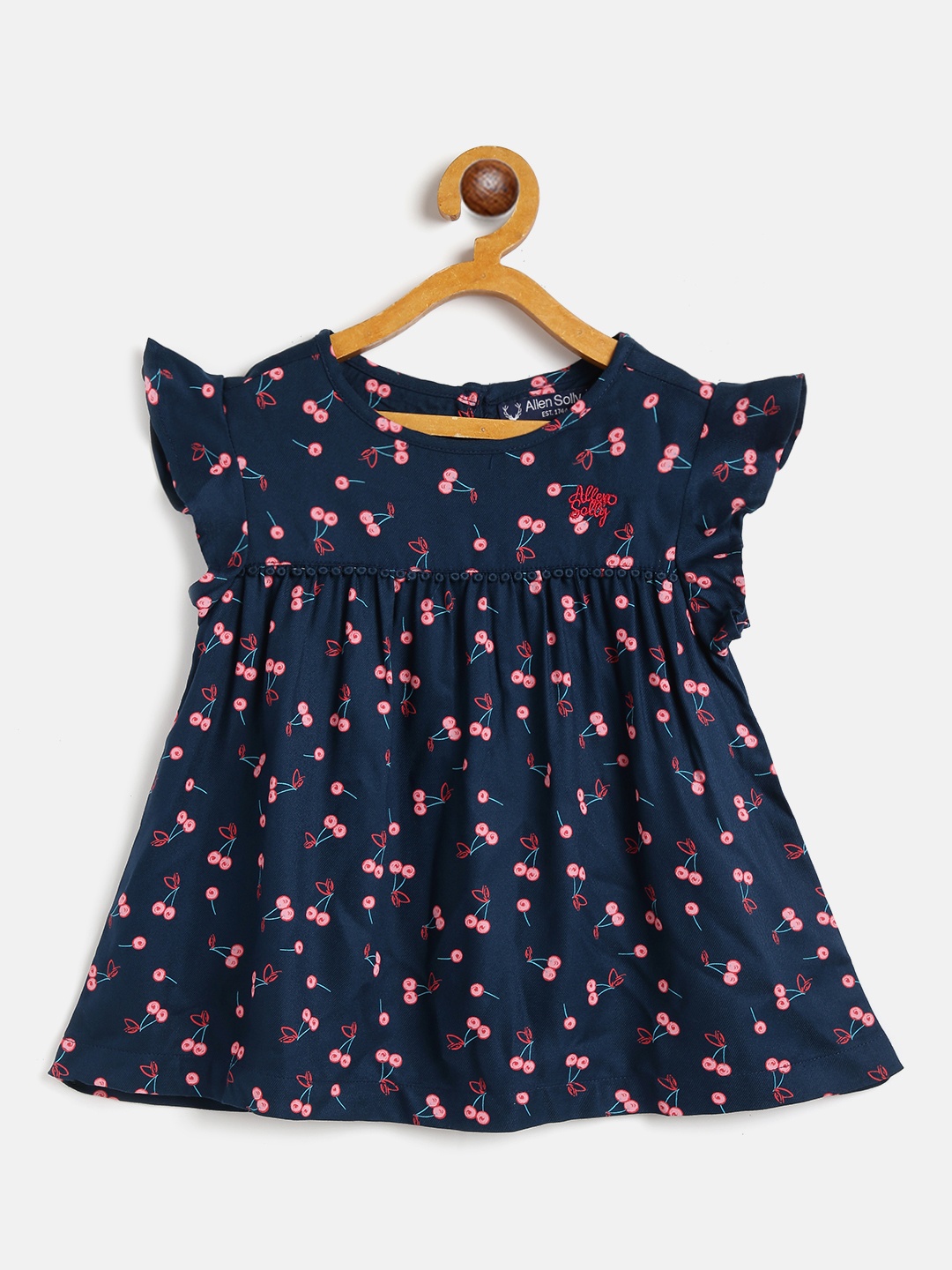 

Allen Solly Junior Navy Blue & Pink Cherries Print A-Line Top with Gathers