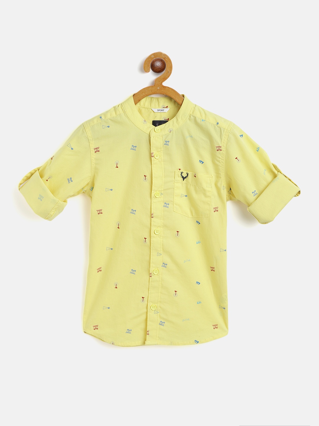 

Allen Solly Junior Boys Yellow & Blue Boxy Fit Conversational Print Cotton Casual Shirt