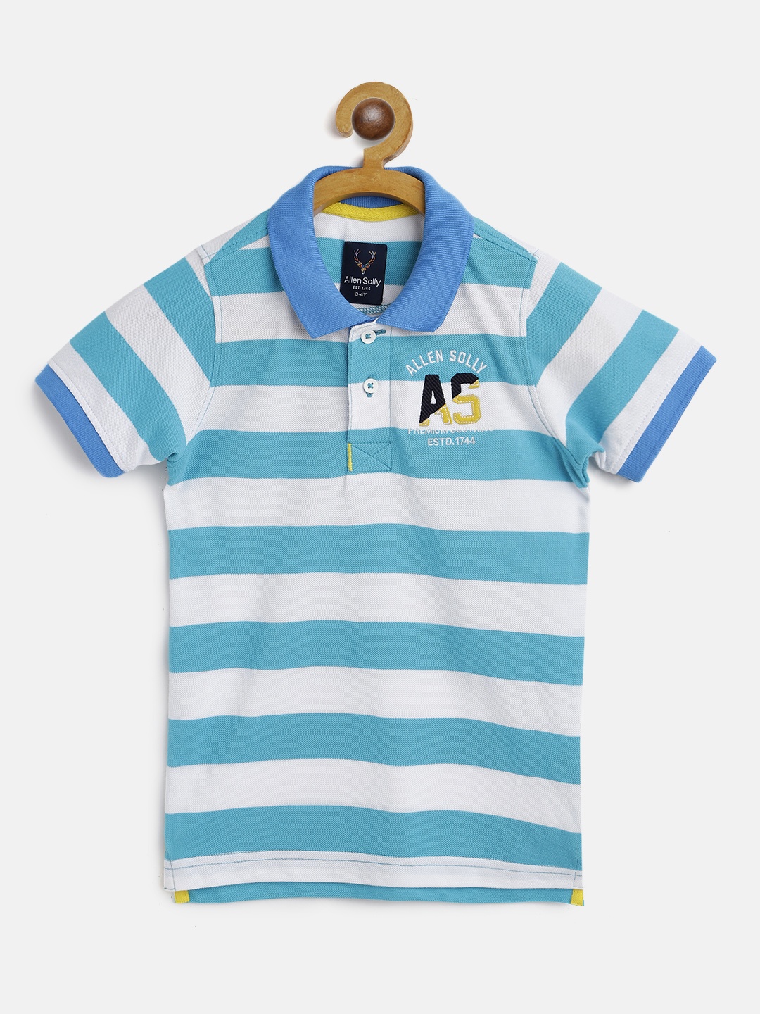 

Allen Solly Junior Boys Blue & White Cotton Striped Polo Collar T-shirt