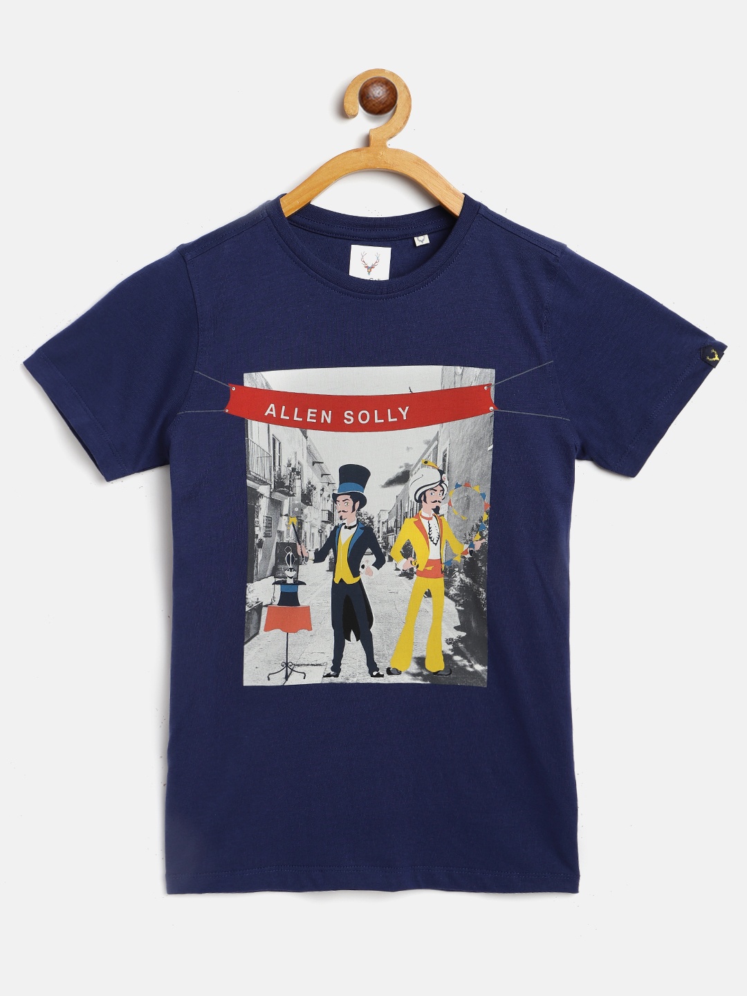 

Allen Solly Junior Boys Navy Blue & Grey Cotton Printed Round Neck T-shirt