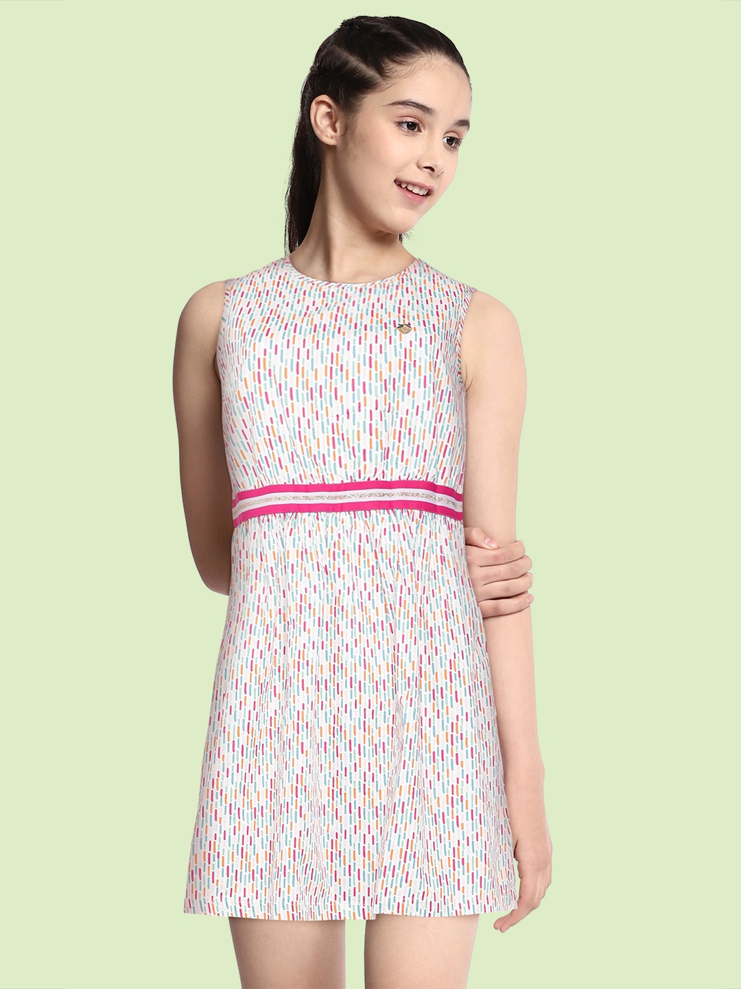 

Allen Solly Junior White & Pink Geometric Print Cotton Flared Dress