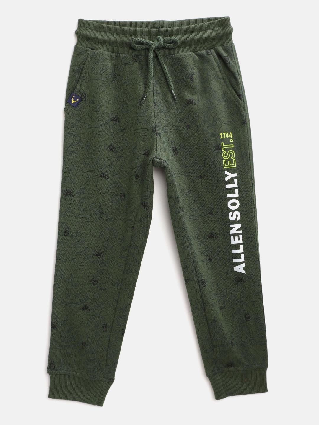 

Allen Solly Junior Boys Olive Green & Blue Abstract Print Pure Cotton Joggers