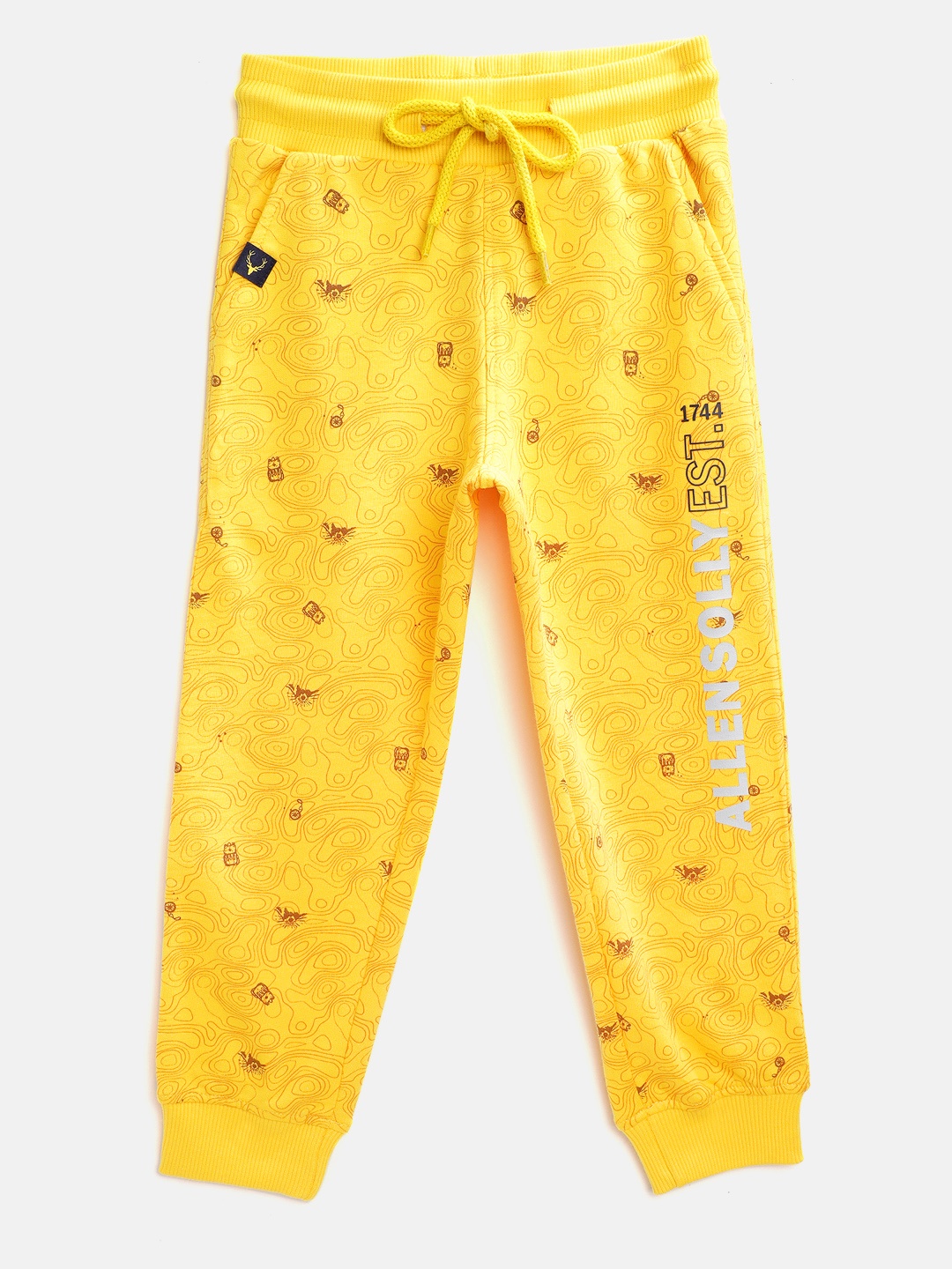 

Allen Solly Junior Boys Mustard Yellow & Brown Abstract Print Pure Cotton Joggers