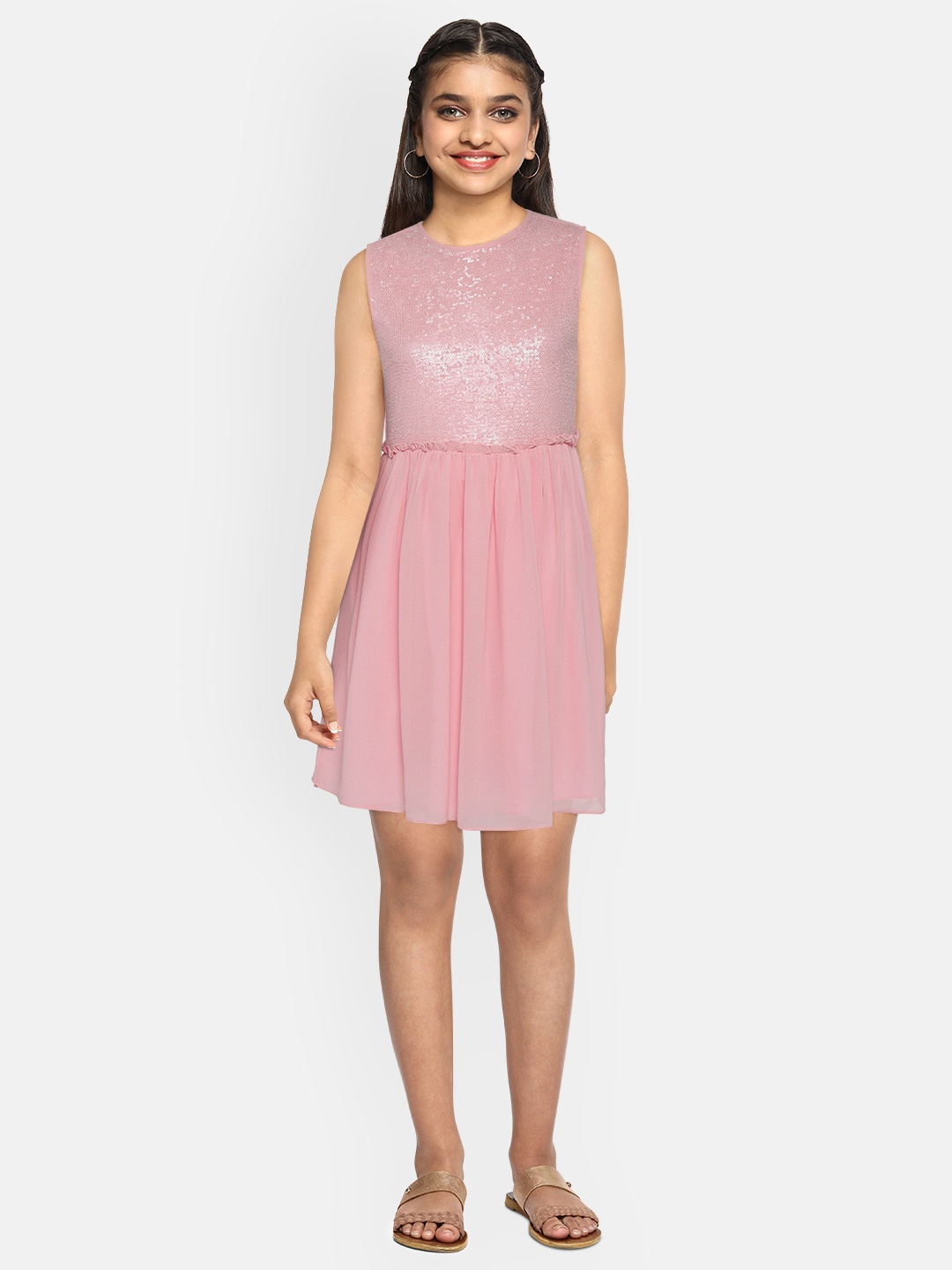 

Allen Solly Junior Girls Pink Sequinned & Ruffled Fit & Flare Dress