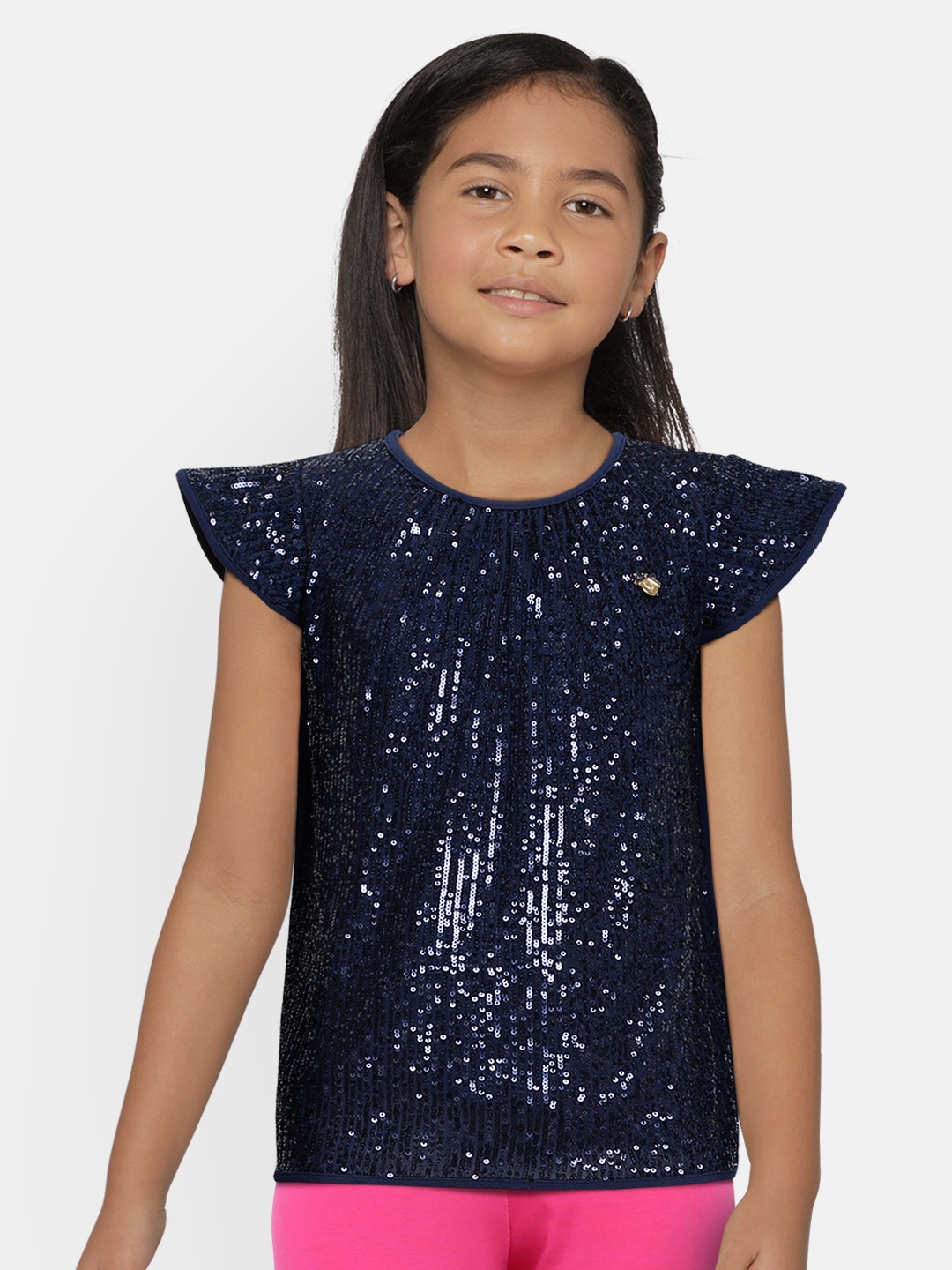 

Allen Solly Junior Navy Blue Sequined Embellished Regular Top