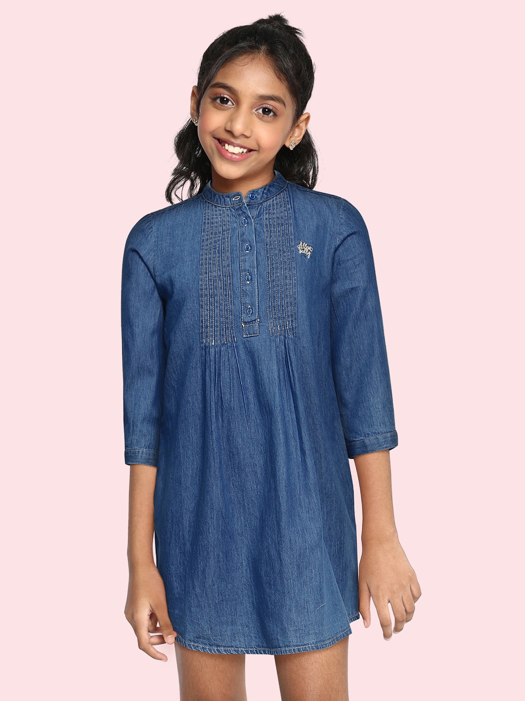 

Allen Solly Junior Girls Blue Solid Pure Cotton Chambray A-Line Dress
