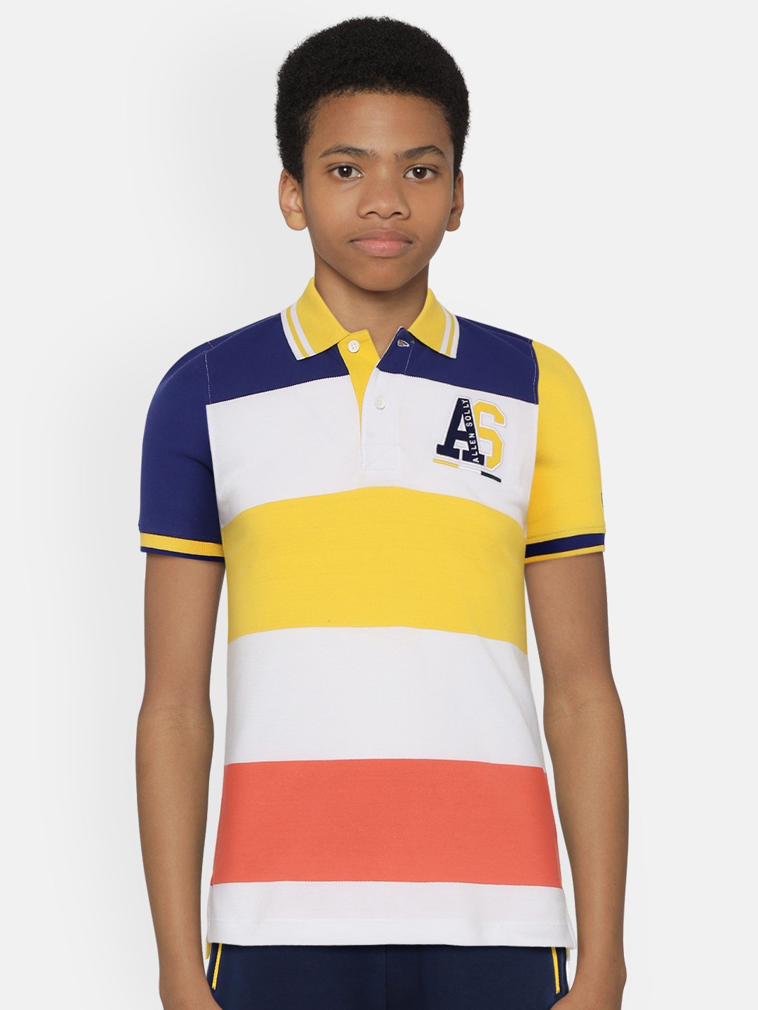 

Allen Solly Junior Boys Multicoloured Striped Polo Collar Pure Cotton T-shirt, Multi
