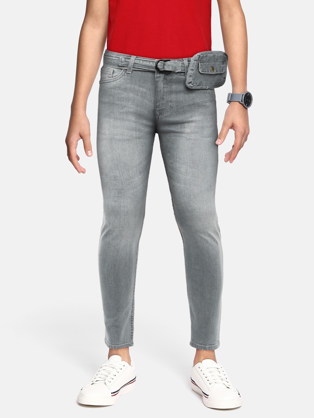 

Allen Solly Junior Boys Grey Slim Fit Mid-Rise Light Fade Stretchable Jeans with Belt