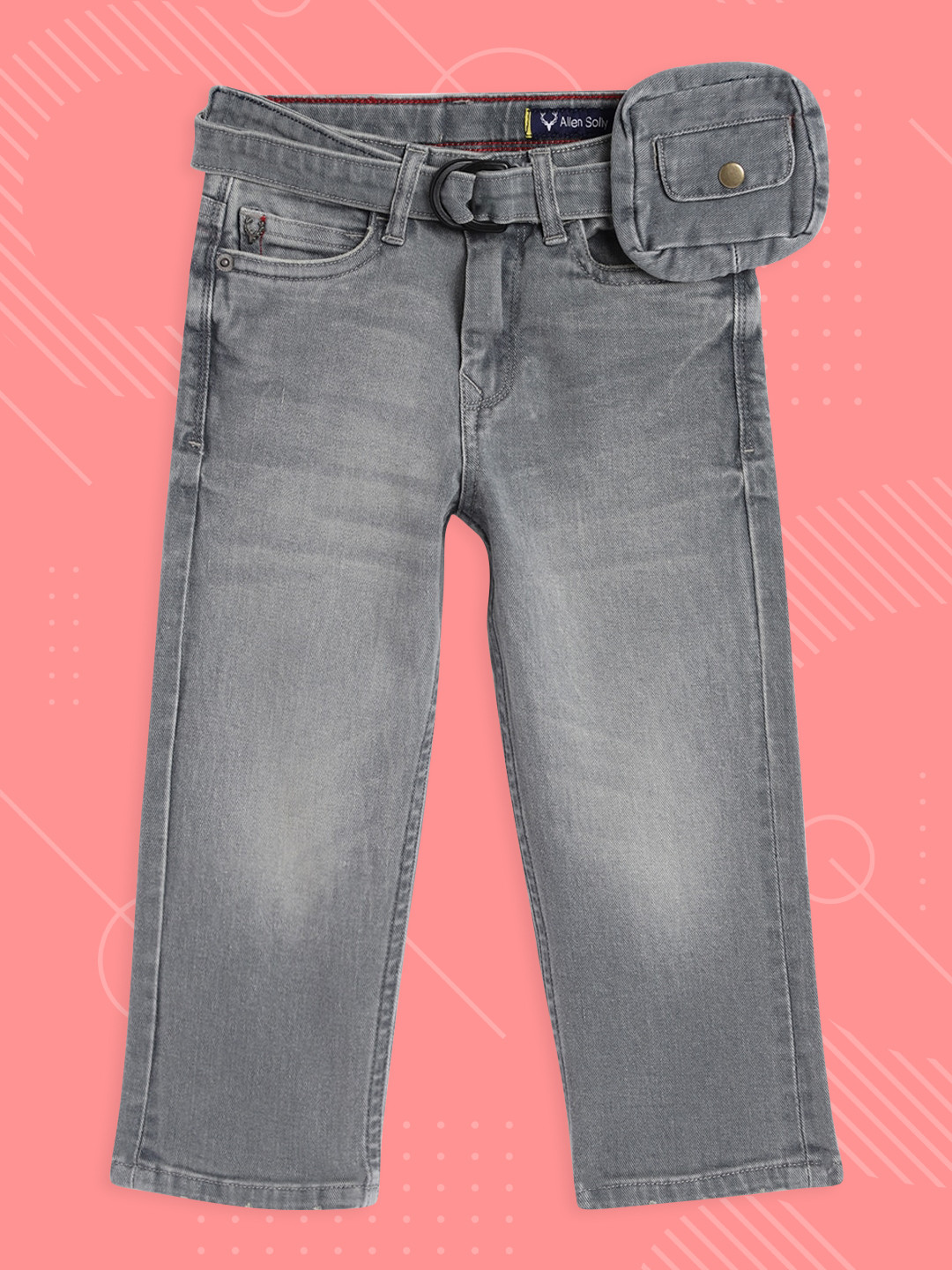 

Allen Solly Junior Boys Grey Slim Fit Mid-Rise Light Fade Stretchable Jeans with A Belt