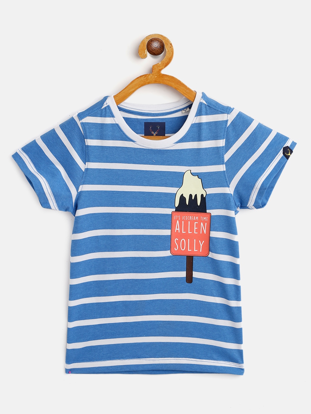 

Allen Solly Junior Boys Blue & White Cotton Striped T-shirt