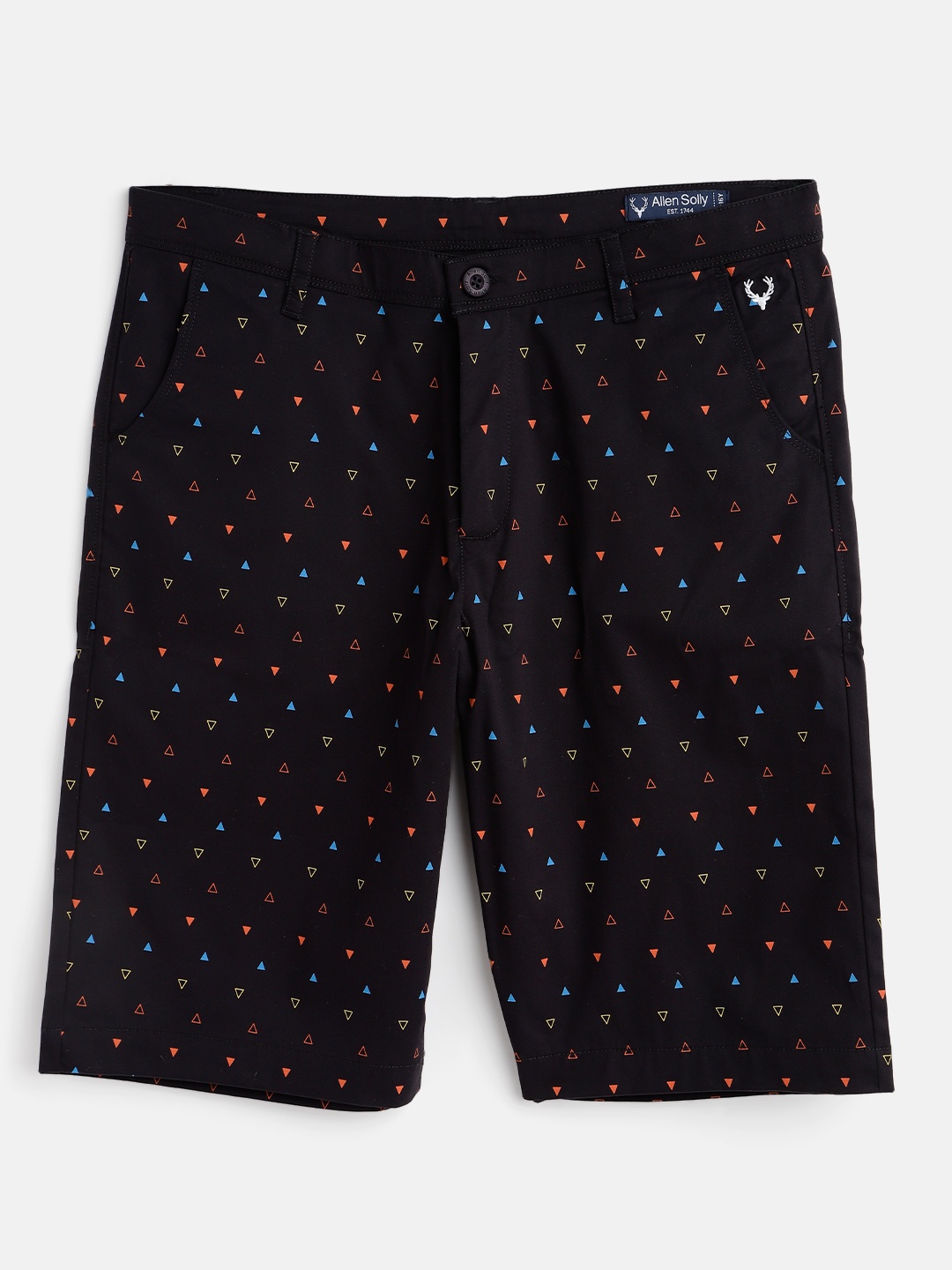

Allen Solly Junior Boys Black & Orange Geometric Print Pure Cotton Regular Shorts