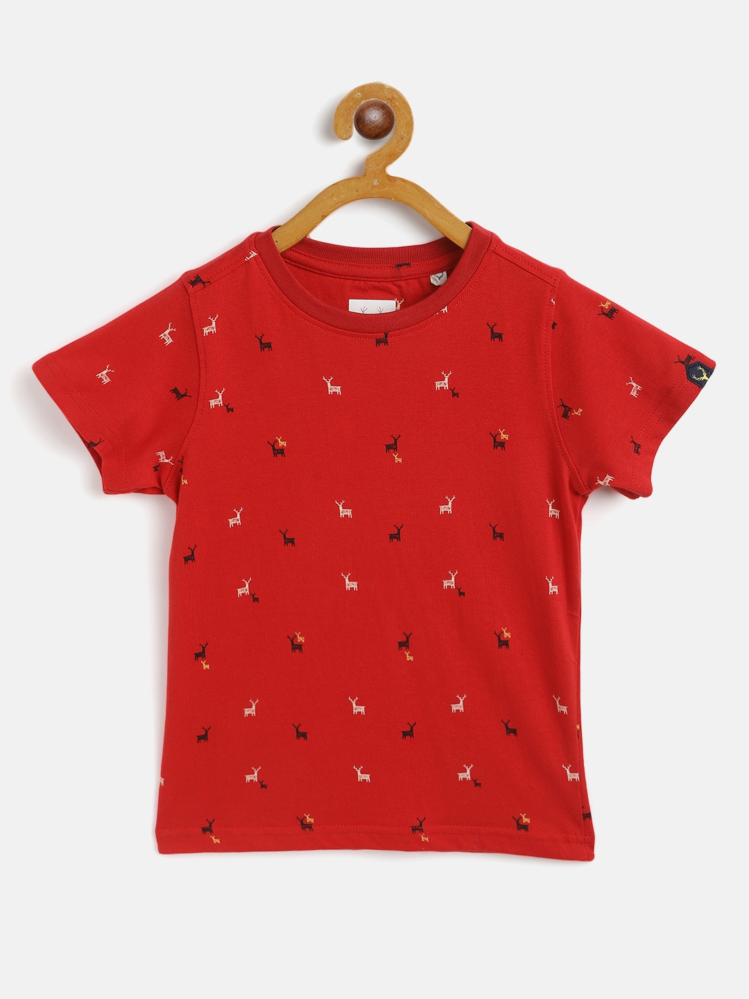 

Allen Solly Junior Boys Red Black Printed Pure Cotton T-shirt