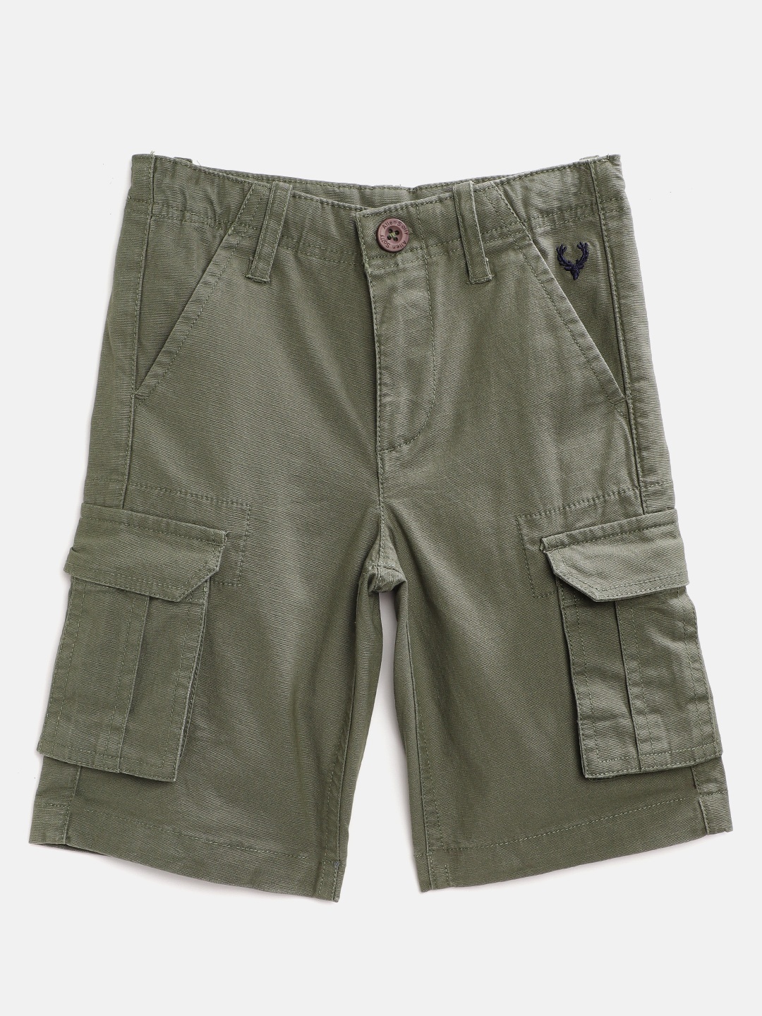 

Allen Solly Junior Boys Olive Green Solid Mid-Rise Cargo Shorts