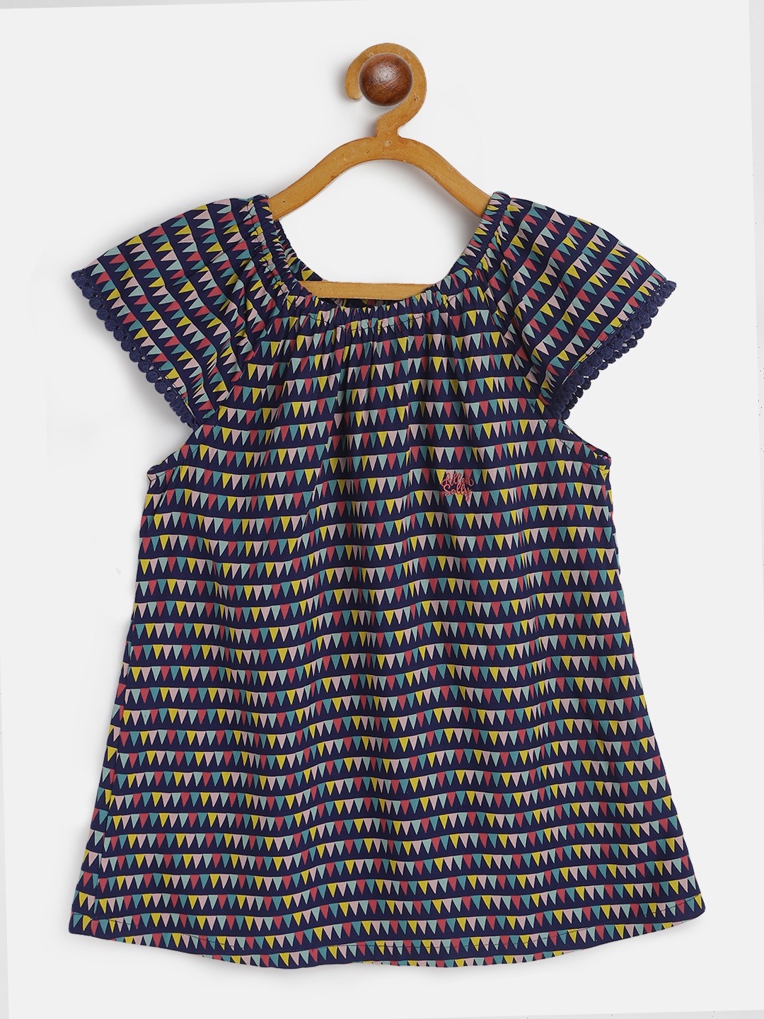 

Allen Solly Junior Navy Blue & Yellow Geometric Print A-Line Top
