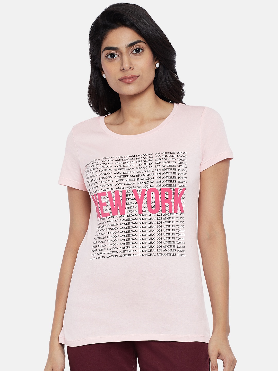 

Honey by Pantaloons Women Pink Printed Round Neck T-shirt