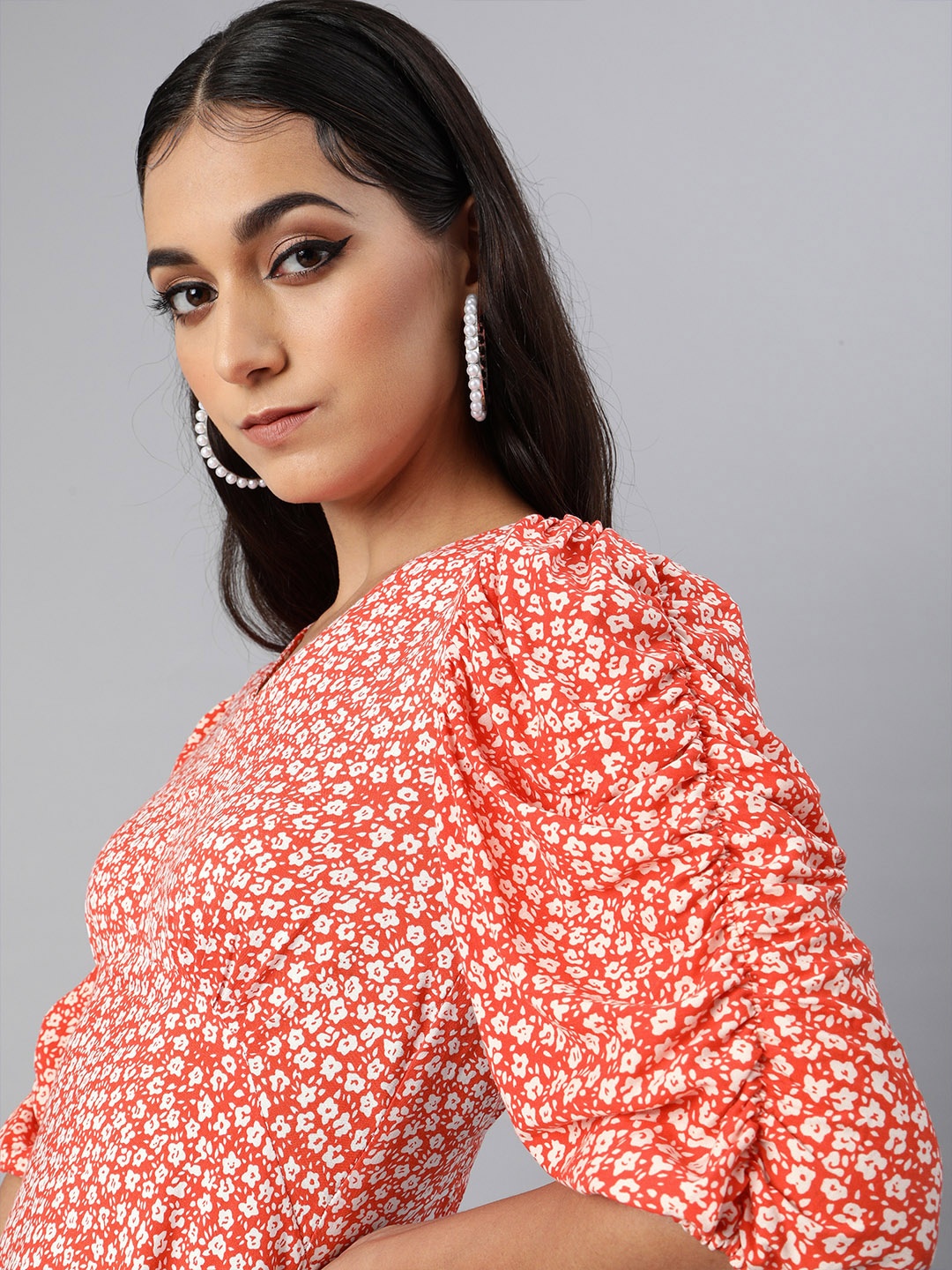 

Sera Women Orange Printed Fit and Flare Dress