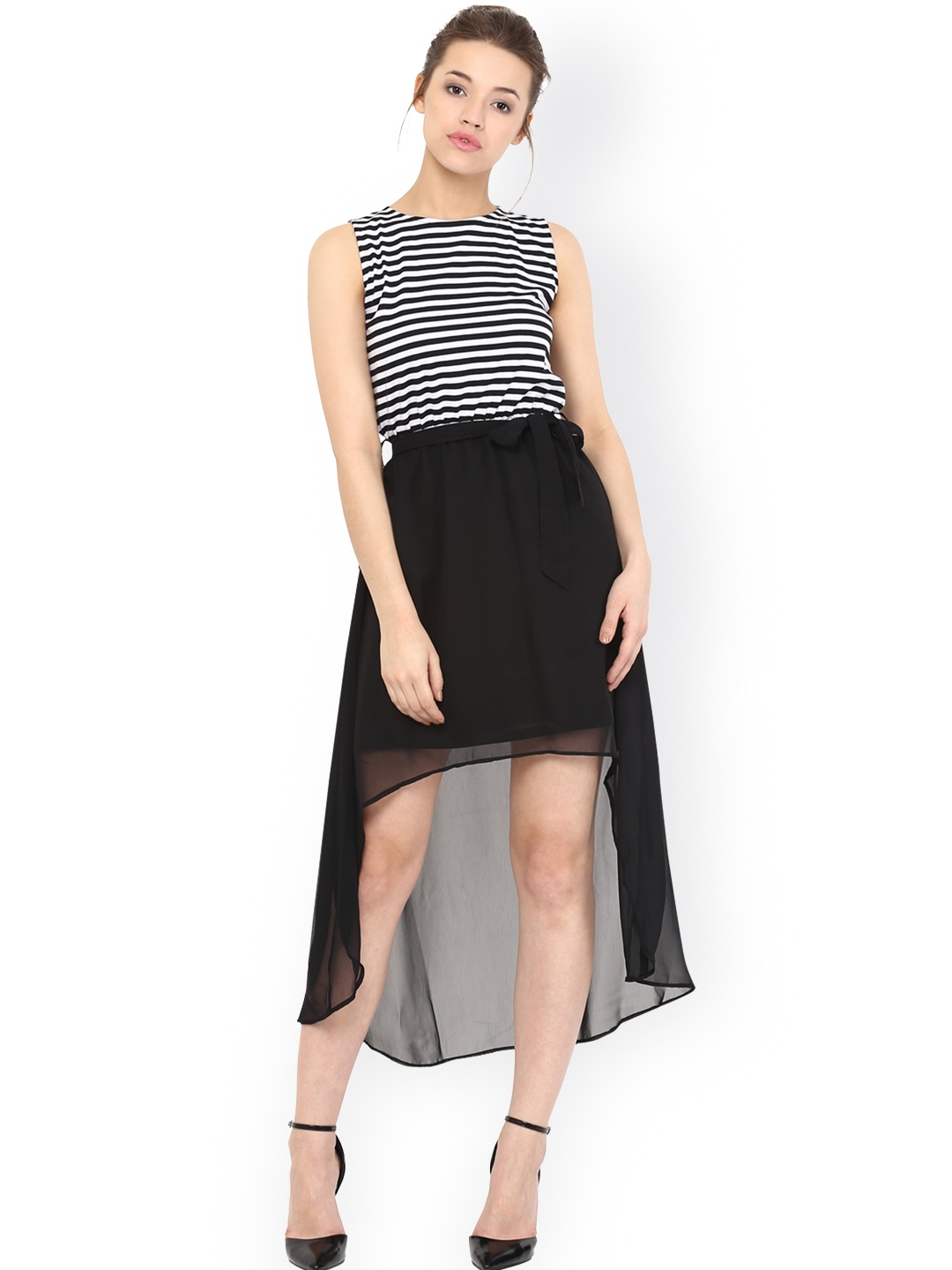 

Miss Chase Black & White Striped High-Low Dress