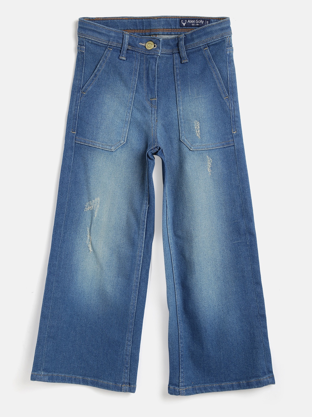 

Allen Solly Junior Girls Navy Cotton Regular Fit Low Distress Light Fade Jeans, Navy blue