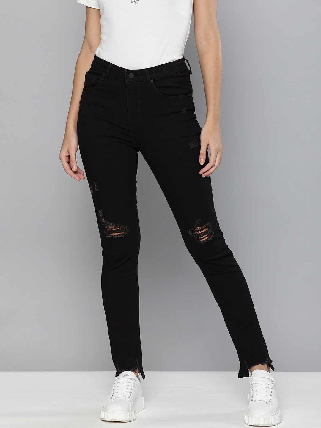 

HERE&NOW Women Black Skinny Fit High-Rise Stretchable Jeans