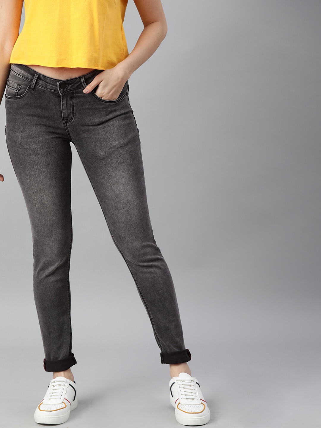 

HERE&NOW Women Grey Skinny Fit Light Fade Stretchable Jeans