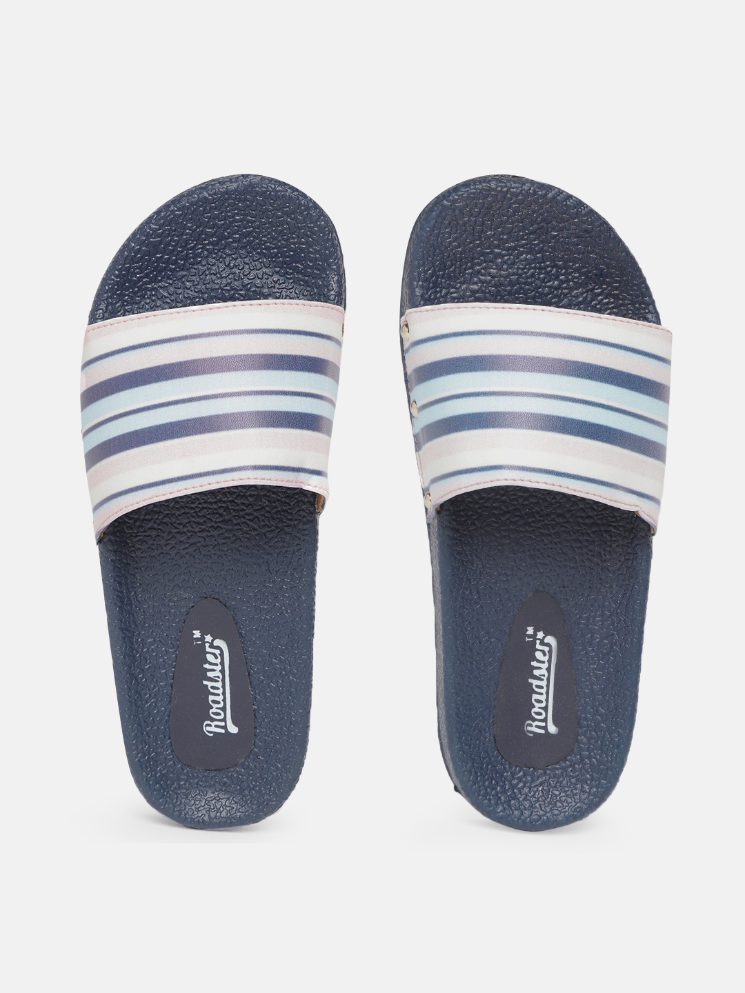 

Roadster Women White & Navy Blue Striped Sliders