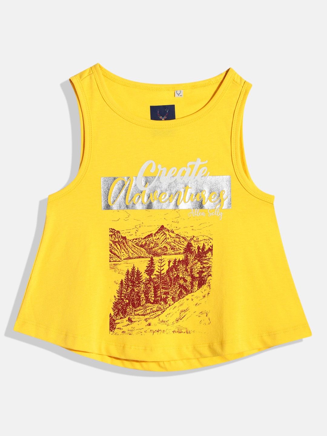 

Allen Solly Junior Girls Typography Print Knitted Pure Cotton A-Line Top, Yellow