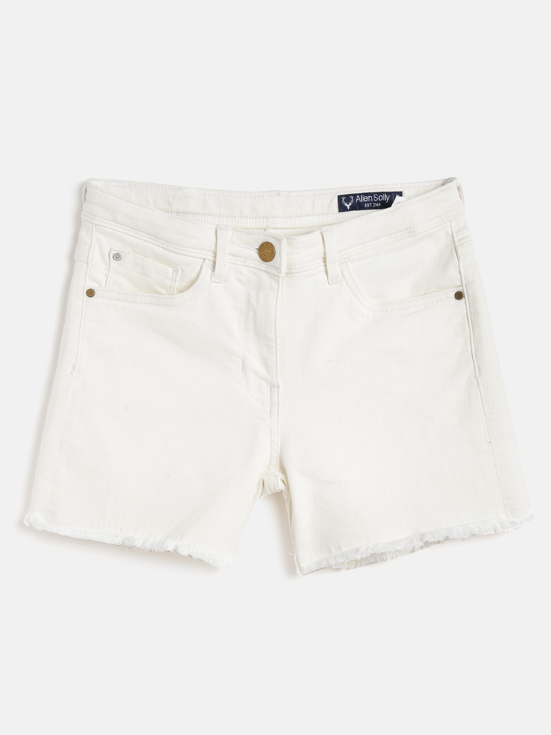 

Allen Solly Junior Girls White Cotton Solid Regular Fit Denim Shorts