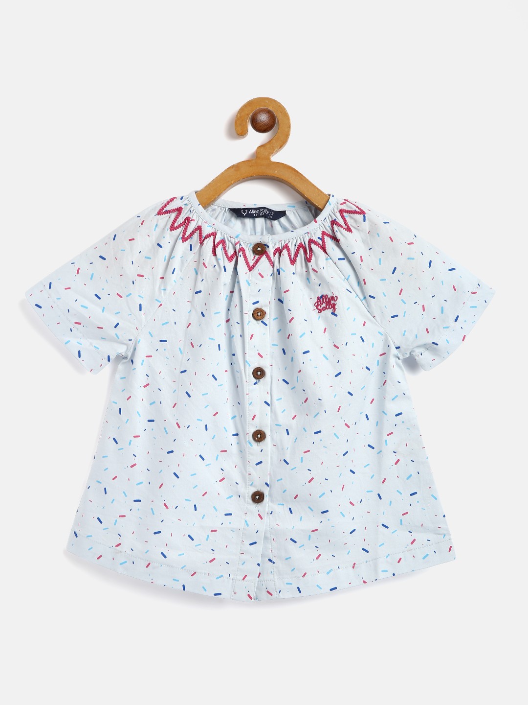 

Allen Solly Junior Girls Blue & Pink Confetti Print Pure Cotton A-Line Top
