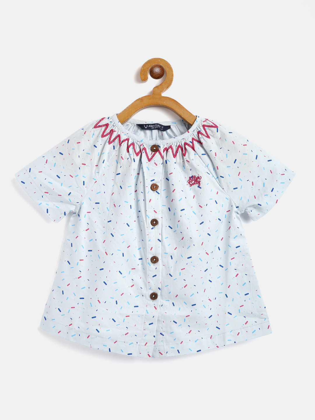 

Allen Solly Junior Girls Blue & Pink Confetti Print Pure Cotton A-Line Top