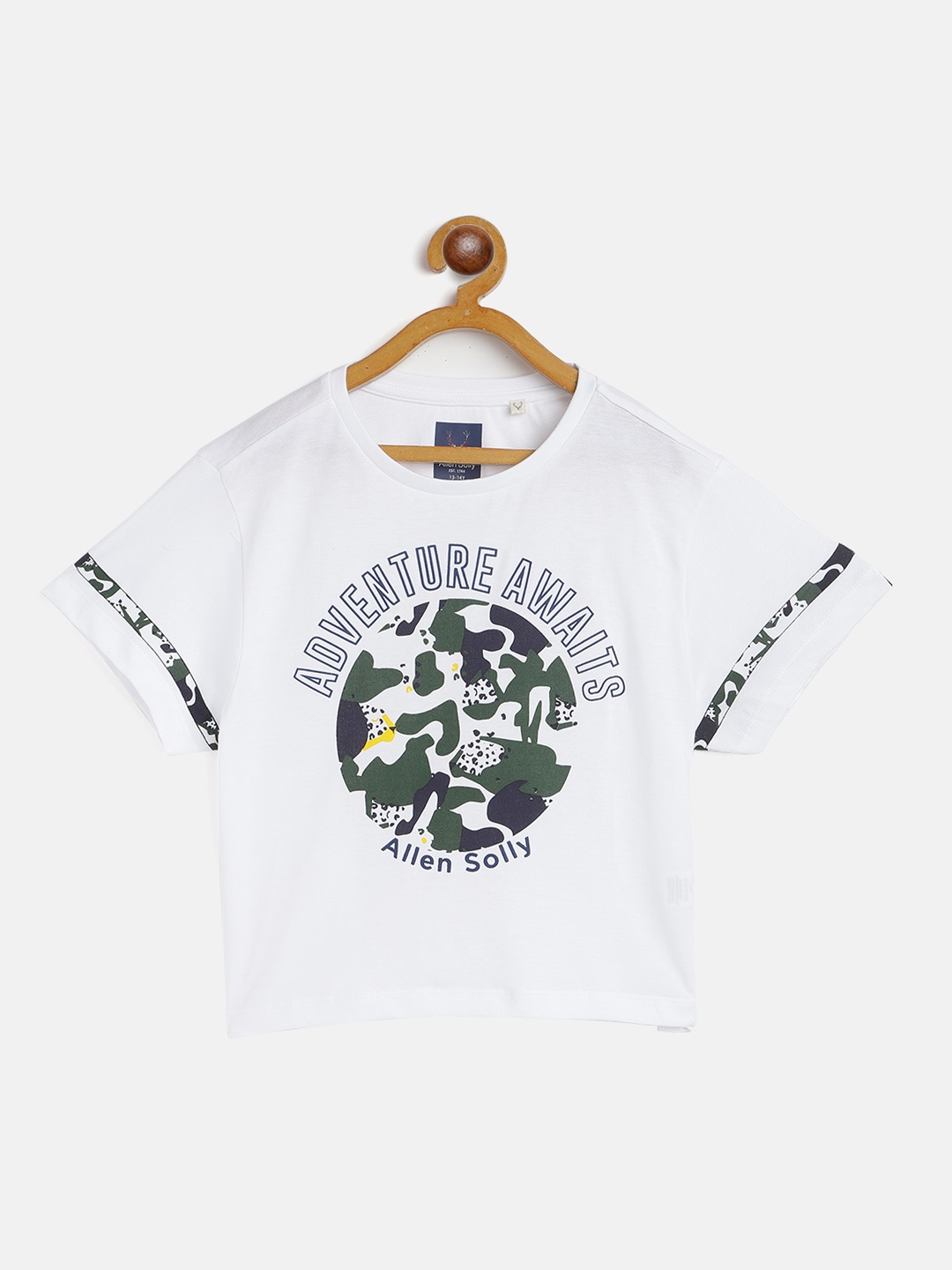 

Allen Solly Junior Girls White & Green Camouflage Printed Cotton T-shirt