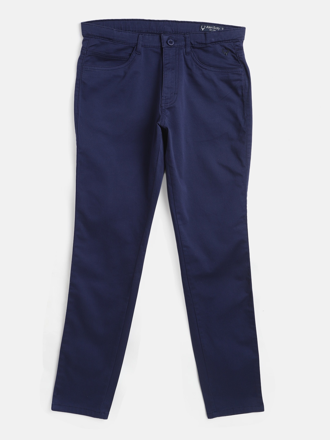 

Allen Solly Junior Boys Navy Blue Solid Cotton Slim Fit Trousers