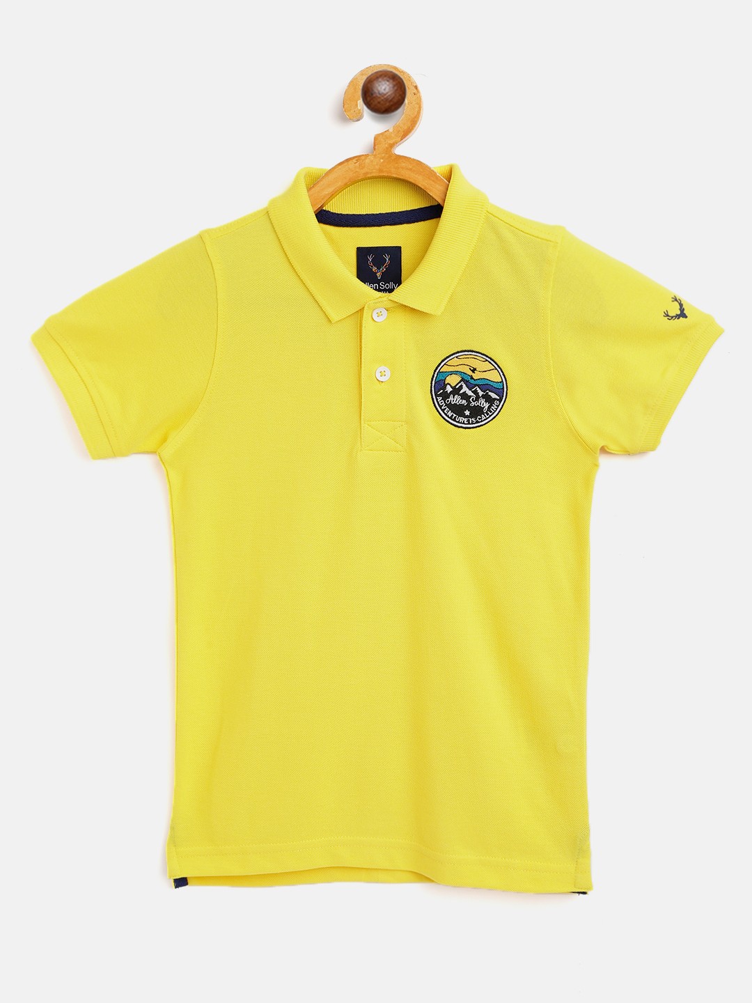 

Allen Solly Junior Boys Yellow Solid Cotton Polo Collar T-shirt