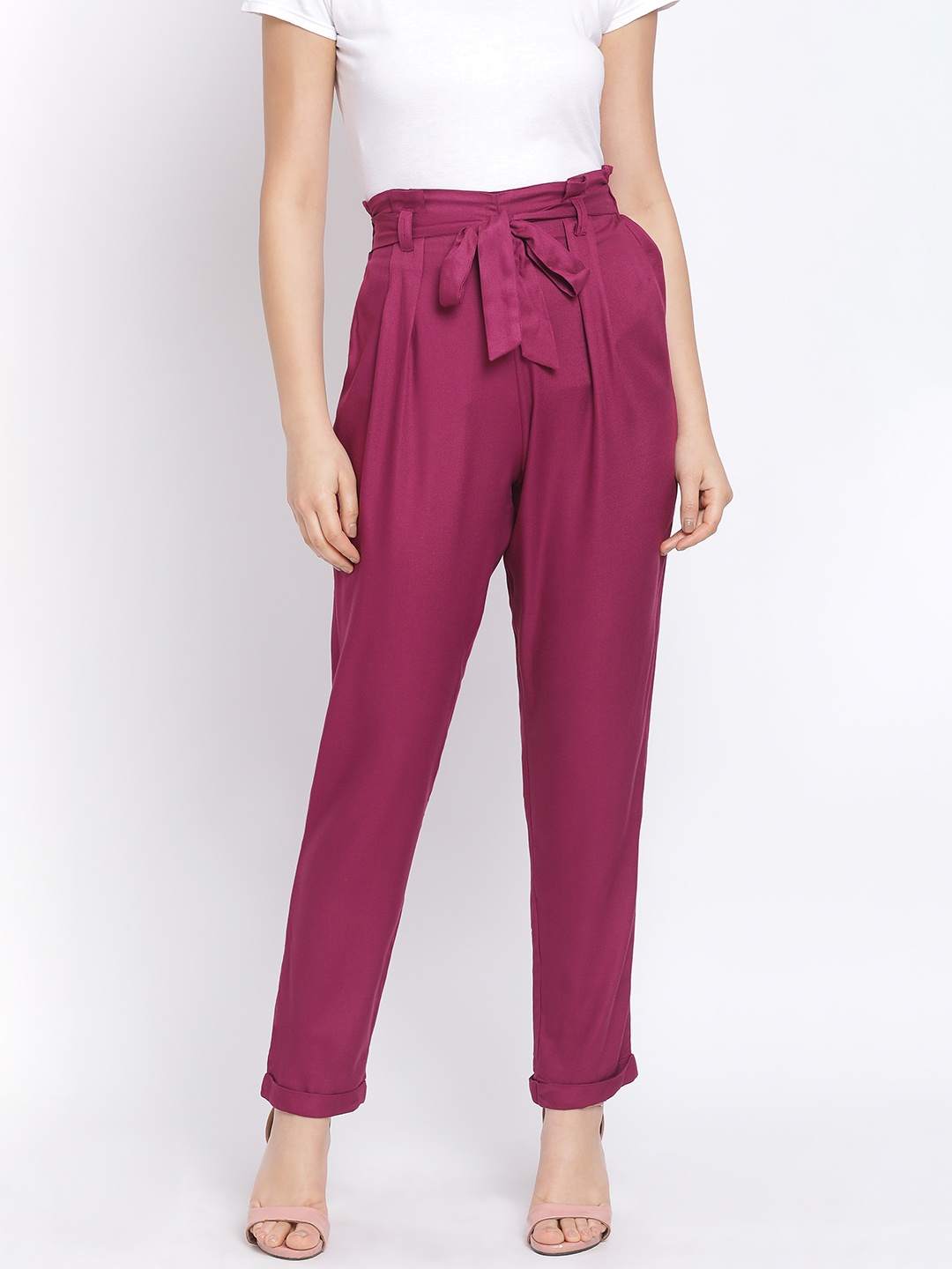 

Oxolloxo Women Pink Regular Fit Solid Peg Trousers
