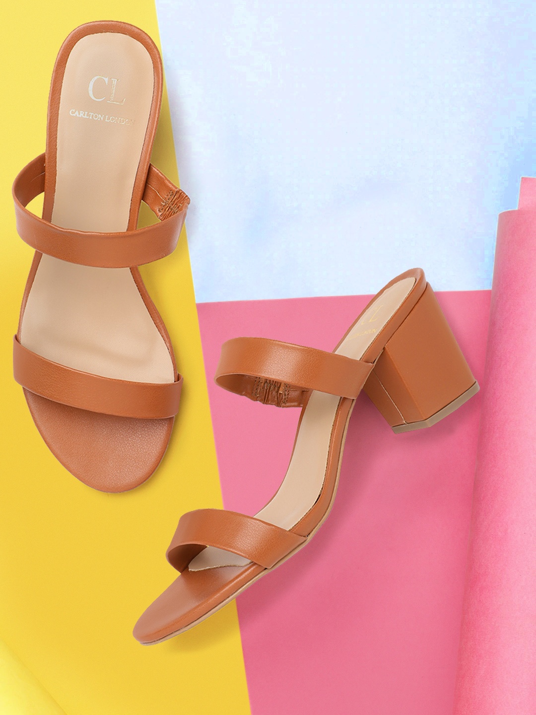 

Carlton London Women Tan Brown Solid Open-Toe Block Heels