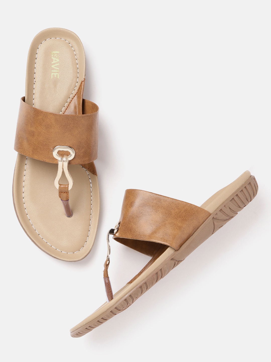 

Lavie Women Tan Brown Solid T-Strap Flats