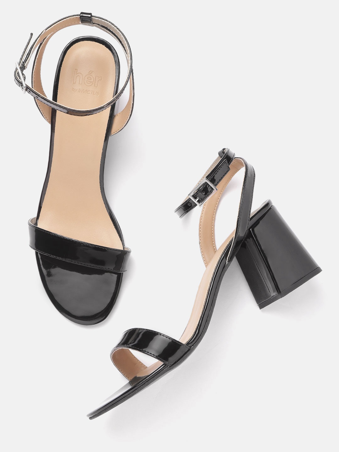 

her by invictus Women Black Solid Glossy Finish Block Heels