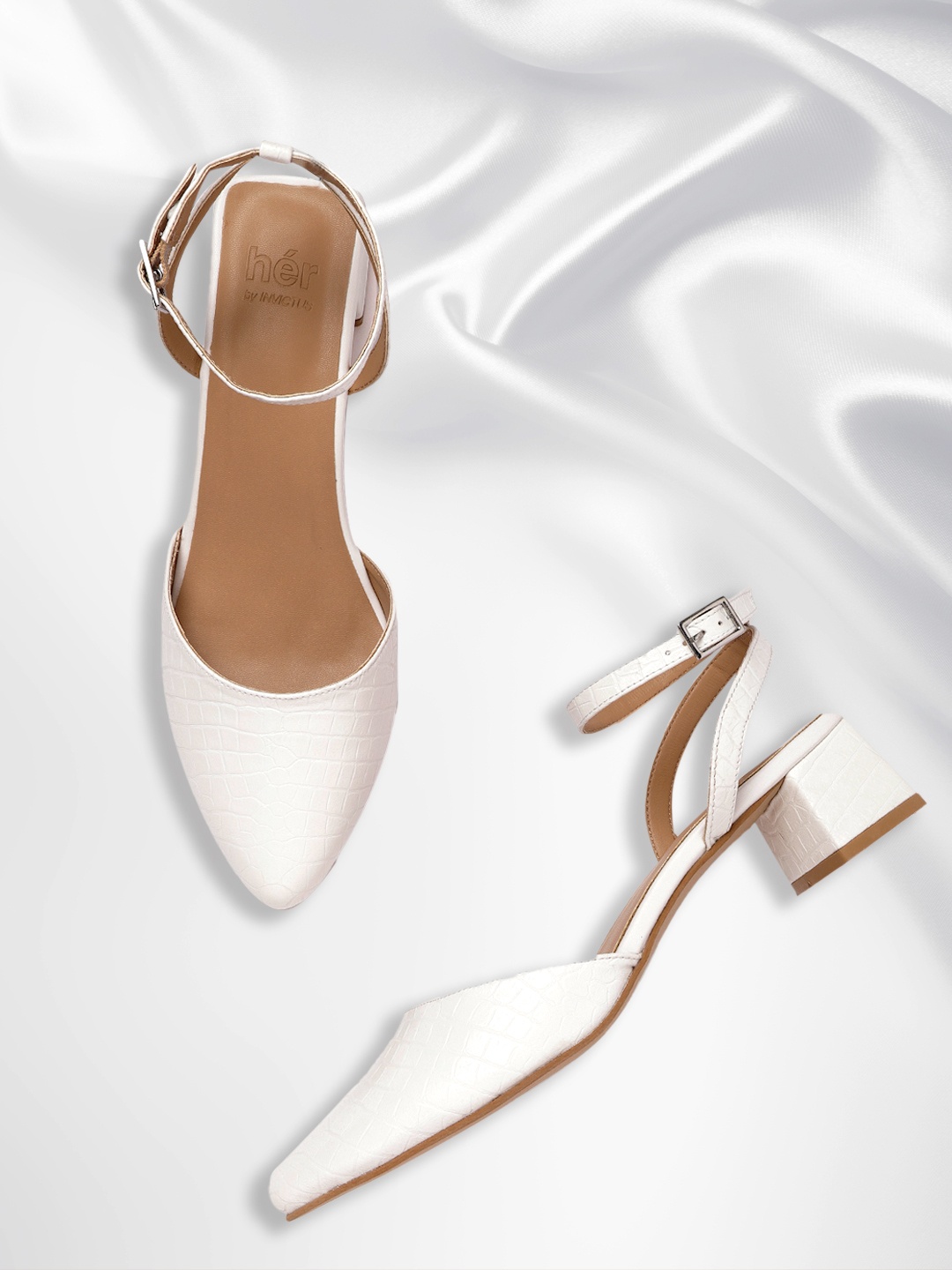 

her by invictus Women White Croc Textured Pumps