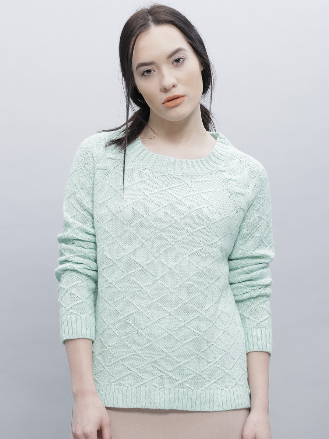 

ether Women Mint Green Self-Design Sweater