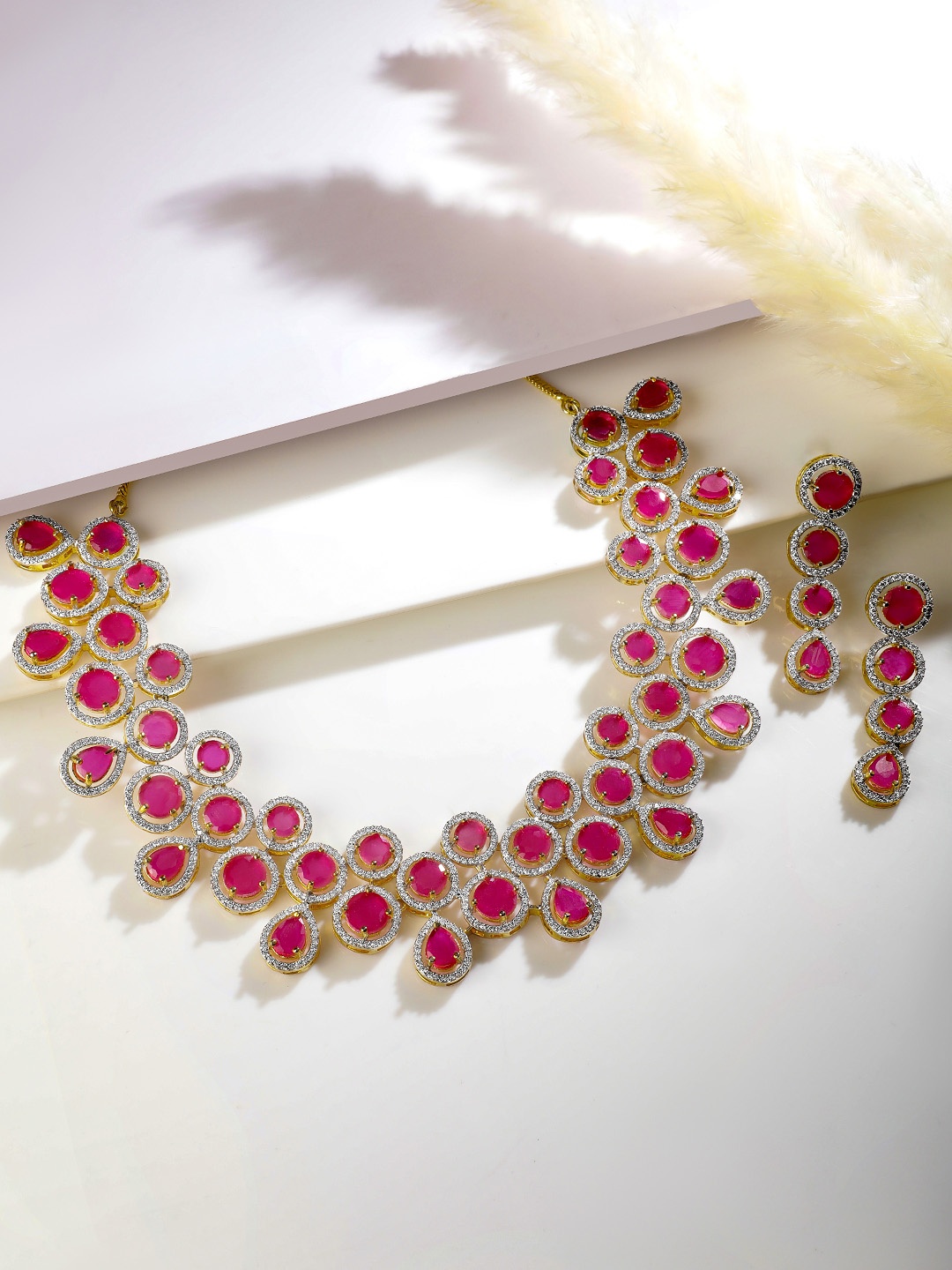 

Rubans Gold-Plated Red & White Stone-Studded Handcrafted Jewellery Set