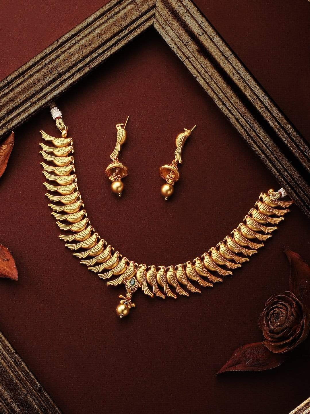 

Rubans Gold-Plated Red & Green Stone-Studded Handcrafted Jewellery Set