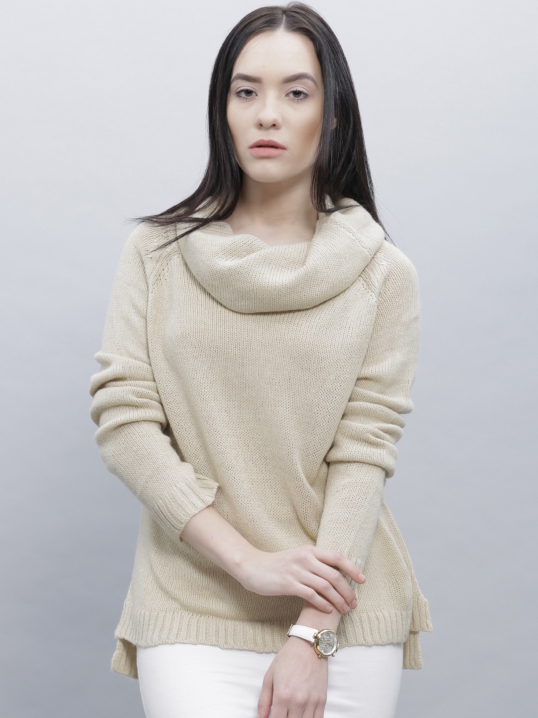 

ether Women Beige Self-Design Sweater