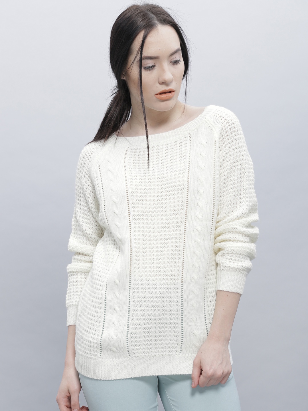 

ether Women Off-White Self-Design Sweater