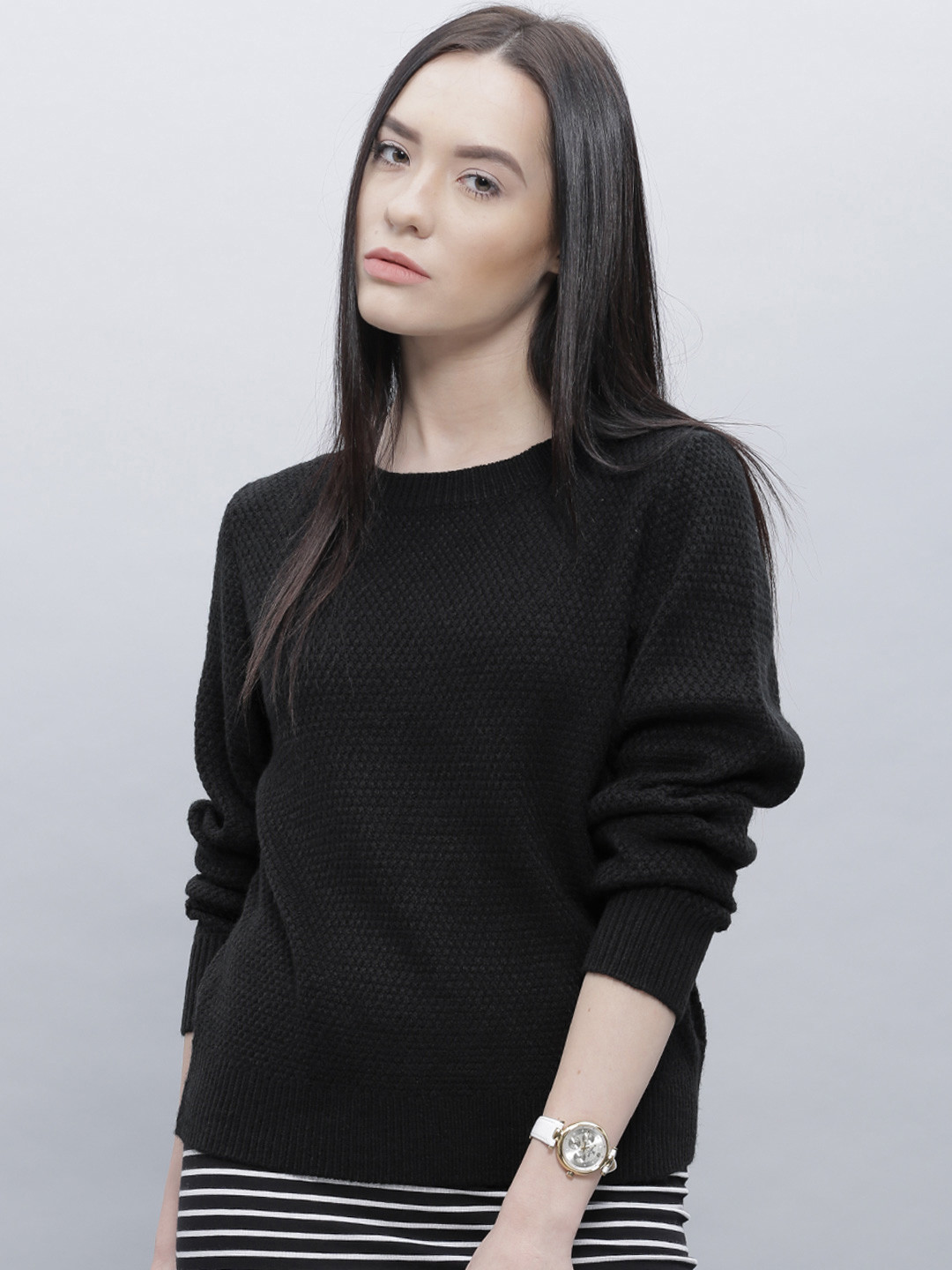 

ether Women Black Self-Design Sweater