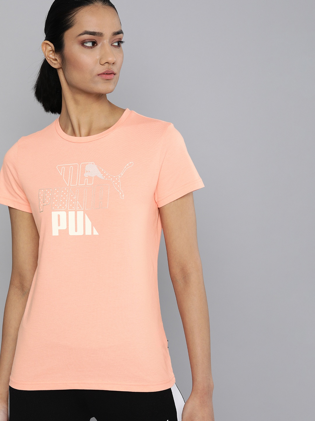 

Puma Women Peach-Coloured Printed Round Neck Pure Cotton T-shirt