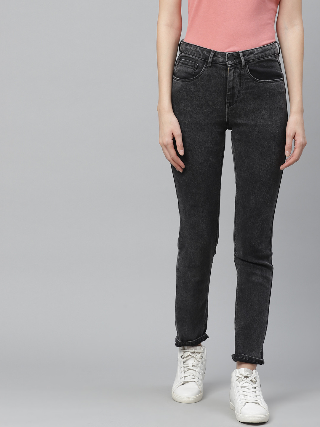 

HERE&NOW Women Charcoal Grey Clean Look Stretchable Jeans