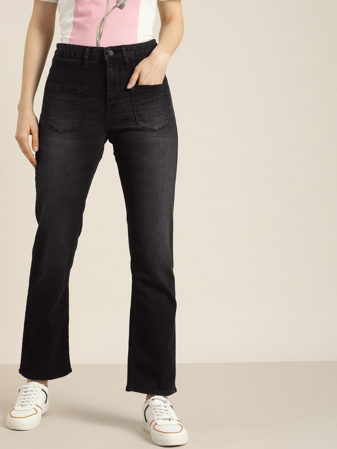 

Moda Rapido Women Black Straight Fit High-Rise Stretchable Jeans