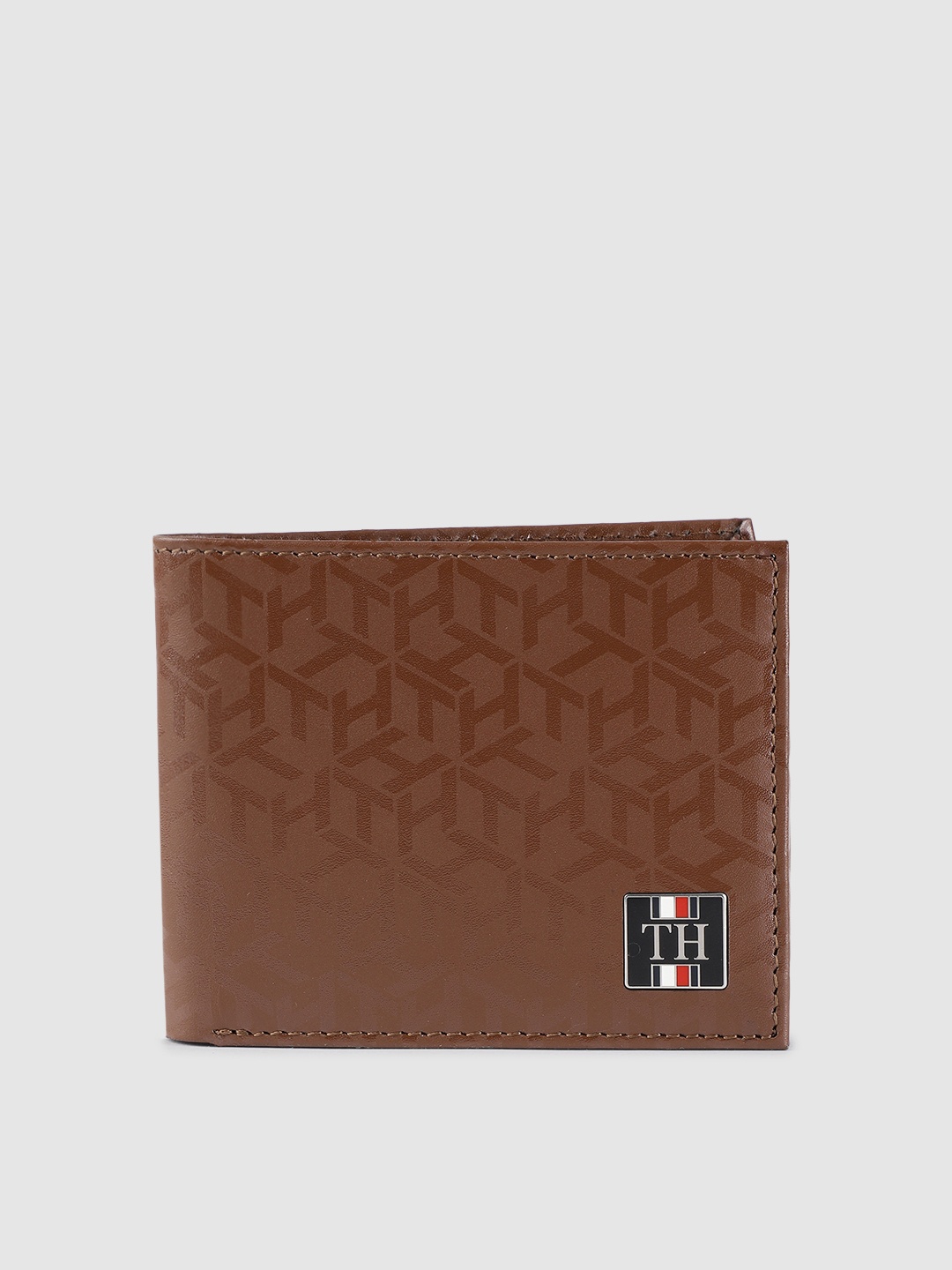 

Tommy Hilfiger Men Tan Brown Printed Two Fold Leather Wallet