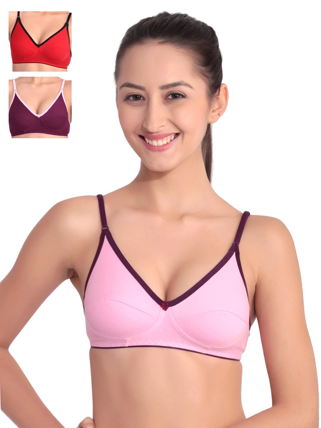 

Floret Pack of 3 Full-Coverage T-shirt Bras, Pink